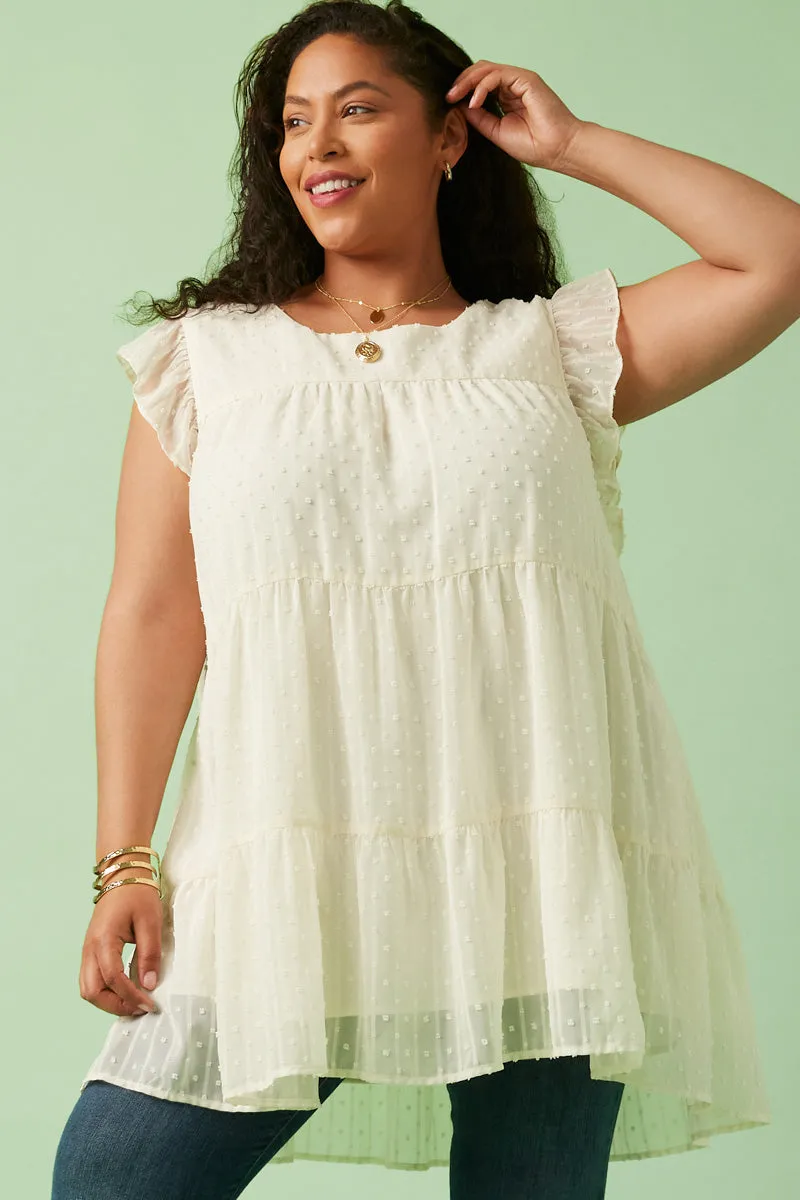 Yarn Dyed Stripes MultiDirectionalStretch Textured Stripe Swiss Dot Ruffled Tiered Top