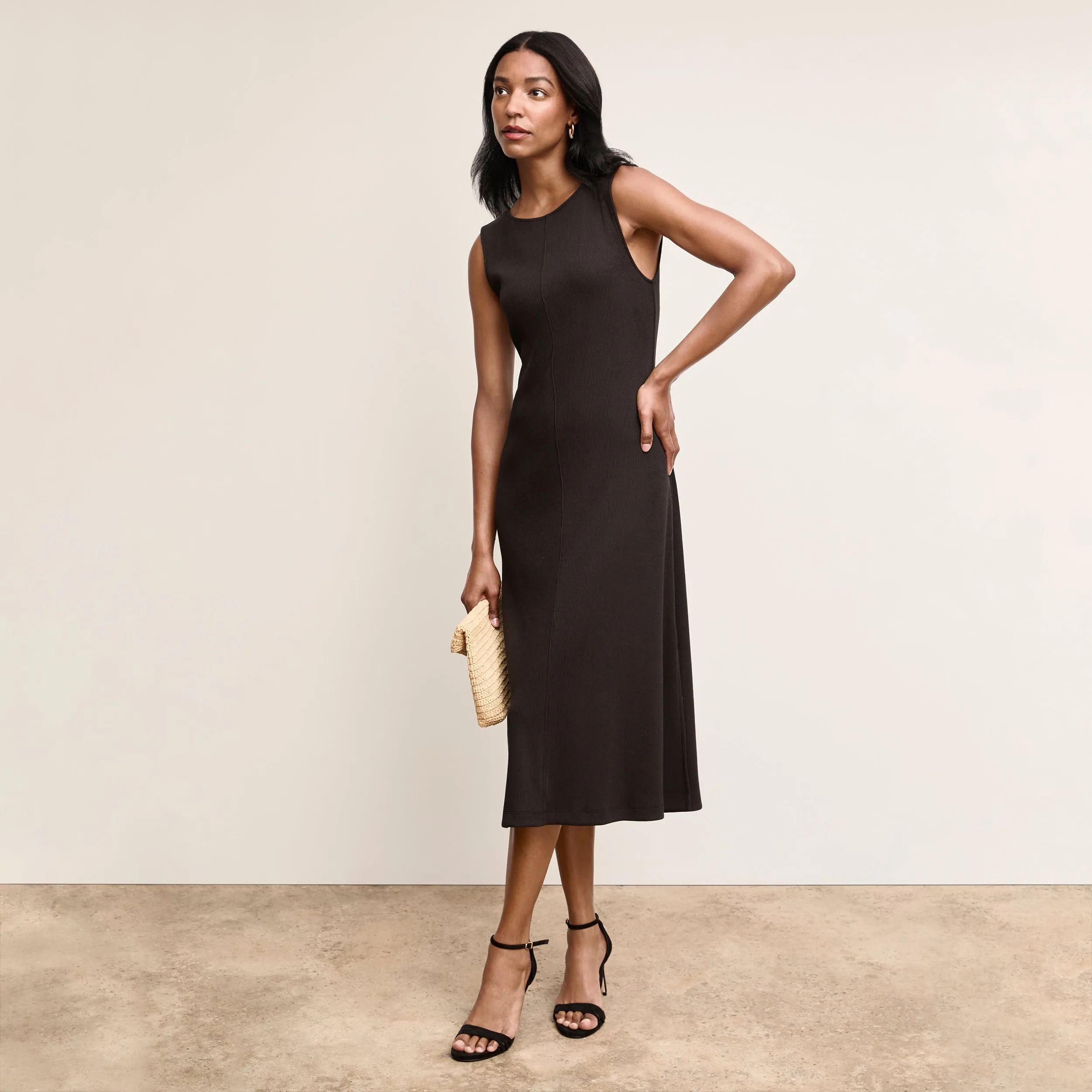 Milano Drape Dress - Plush Pima :: Black Comfortable Wear Classic Crew Neck summer top