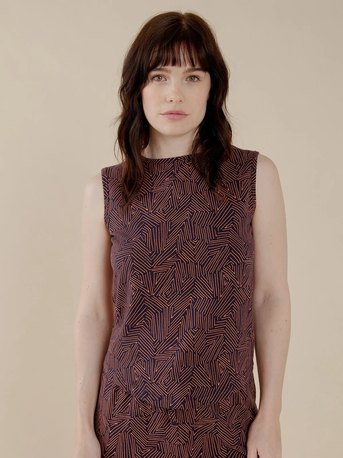 Millie Muscle Tee - Tree Rings Blue Fleece Pullover