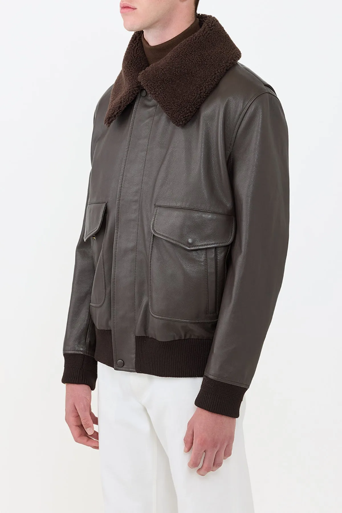 Silicone Grip Trim Grant Jacket in Chocolate Leather