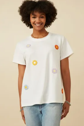 Multi Floral Patched Knit Tee AntiPillingFinish