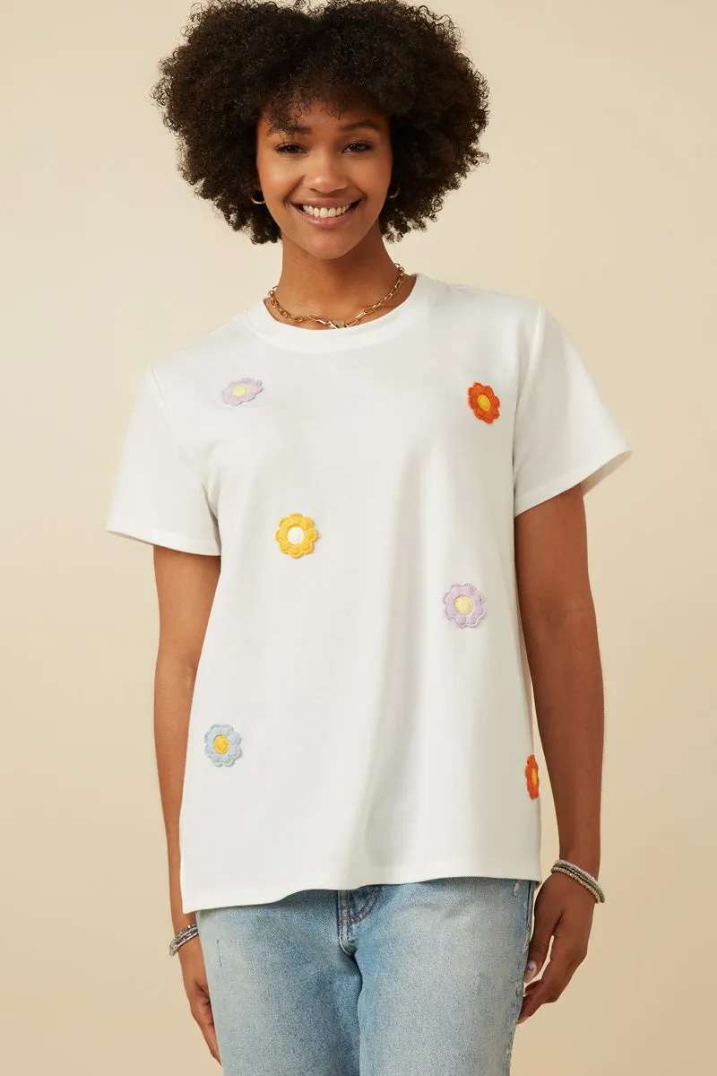 Multi Floral Patched Knit Tee AntiPillingFinish