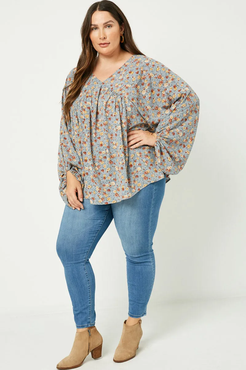 Balloon Sleeve V-Neck Top Multi Panel Construction Eco Conscious Packaging