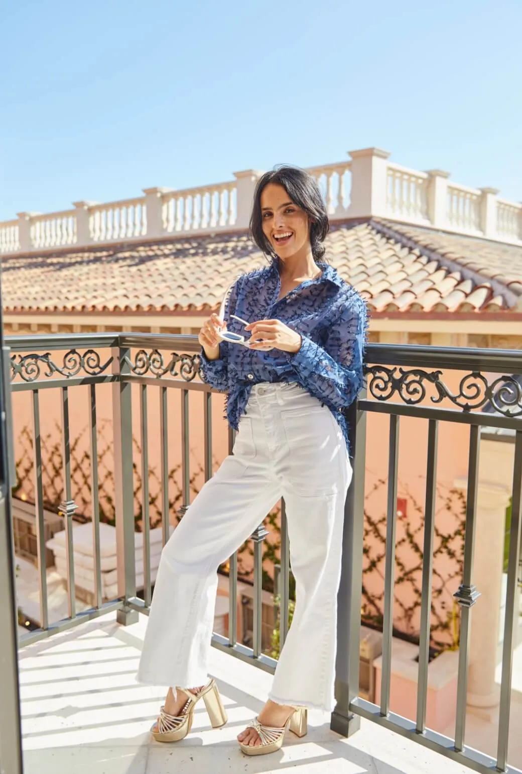 NonToxic Certification ZipClosure Mel Button Down Shirt - Navy Bows