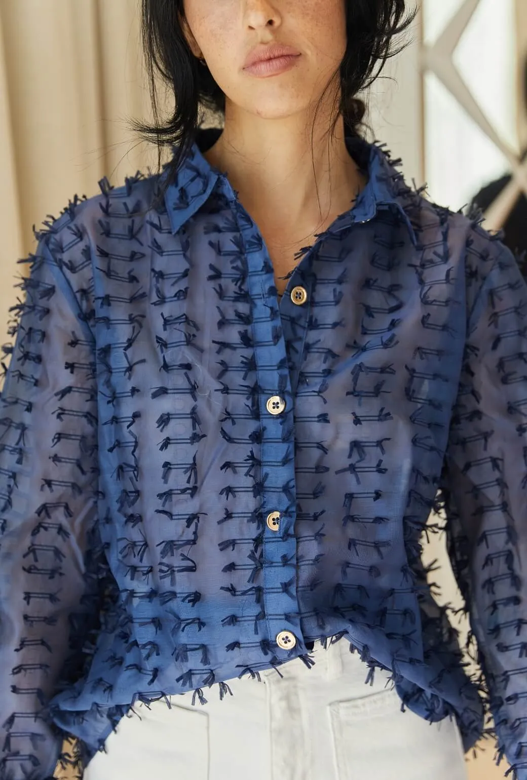 CompressionSupportWeave Durable Reinforced Shoulders Mel Button Down Shirt - Navy Bows