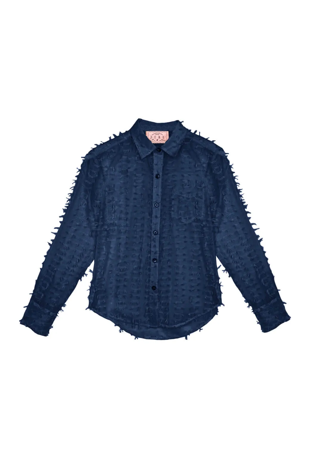 Mel Button Down Shirt - Navy Bows HeatPressedLogos Contrast Stitching