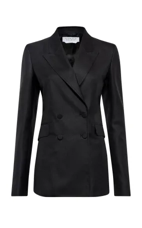 Angela Blazer in Black Virgin Wool Silk with Linen BondedSeamTechnology Double Layered Hem