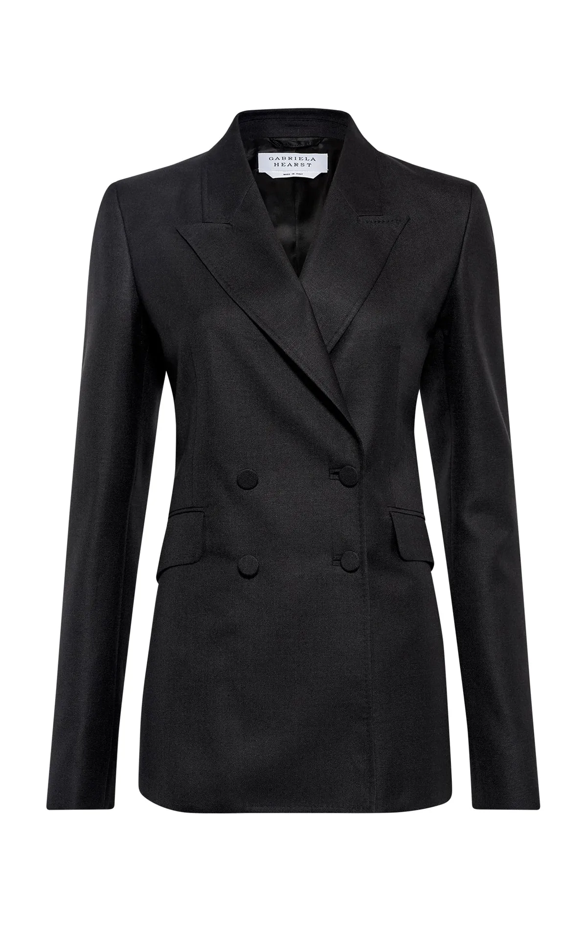 Angela Blazer in Black Virgin Wool Silk with Linen SubtleTexture Eco Friendly Dye Process