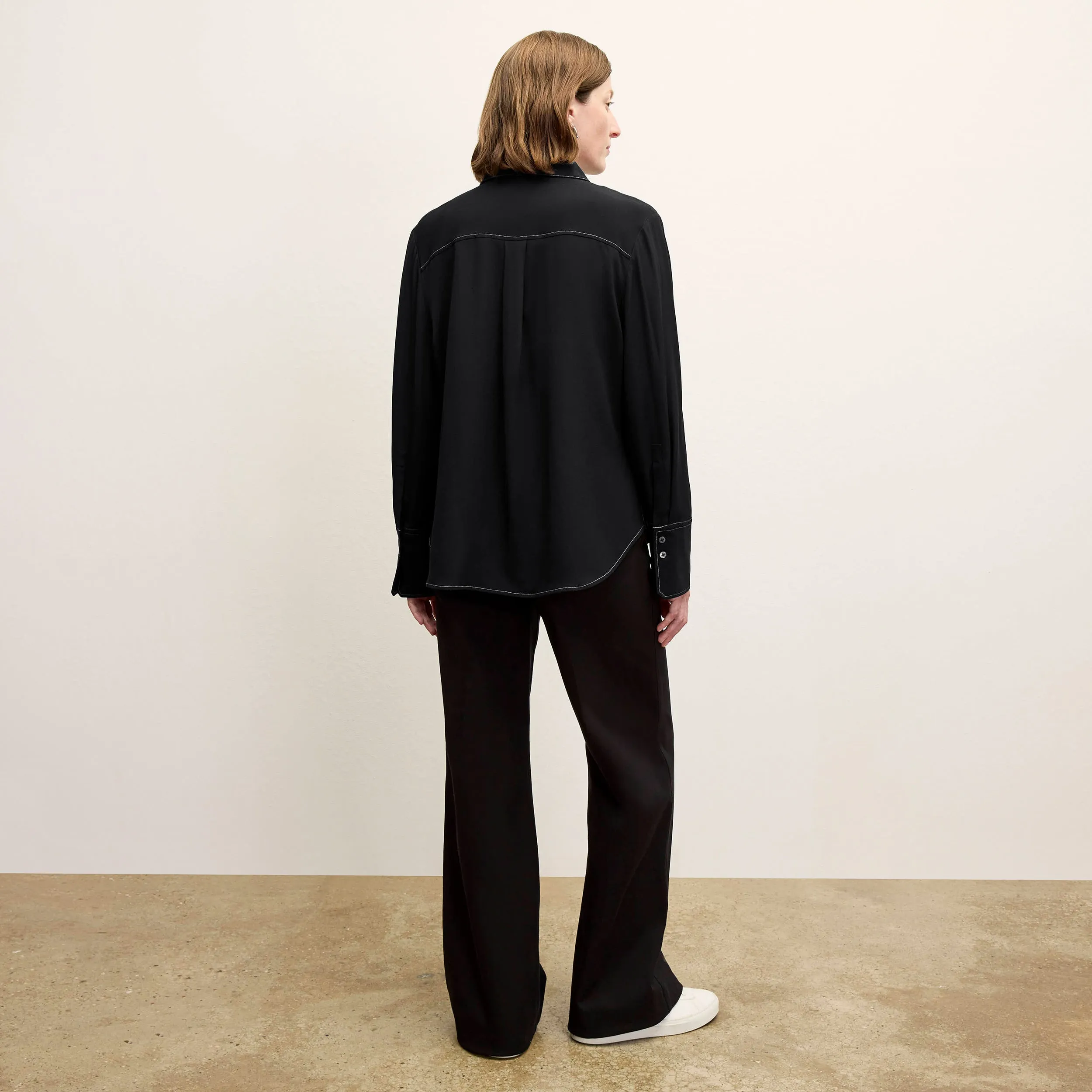 FourWayStretchFabric Mira Anywhere Shirt - Washable Silk Top Stitch :: Black