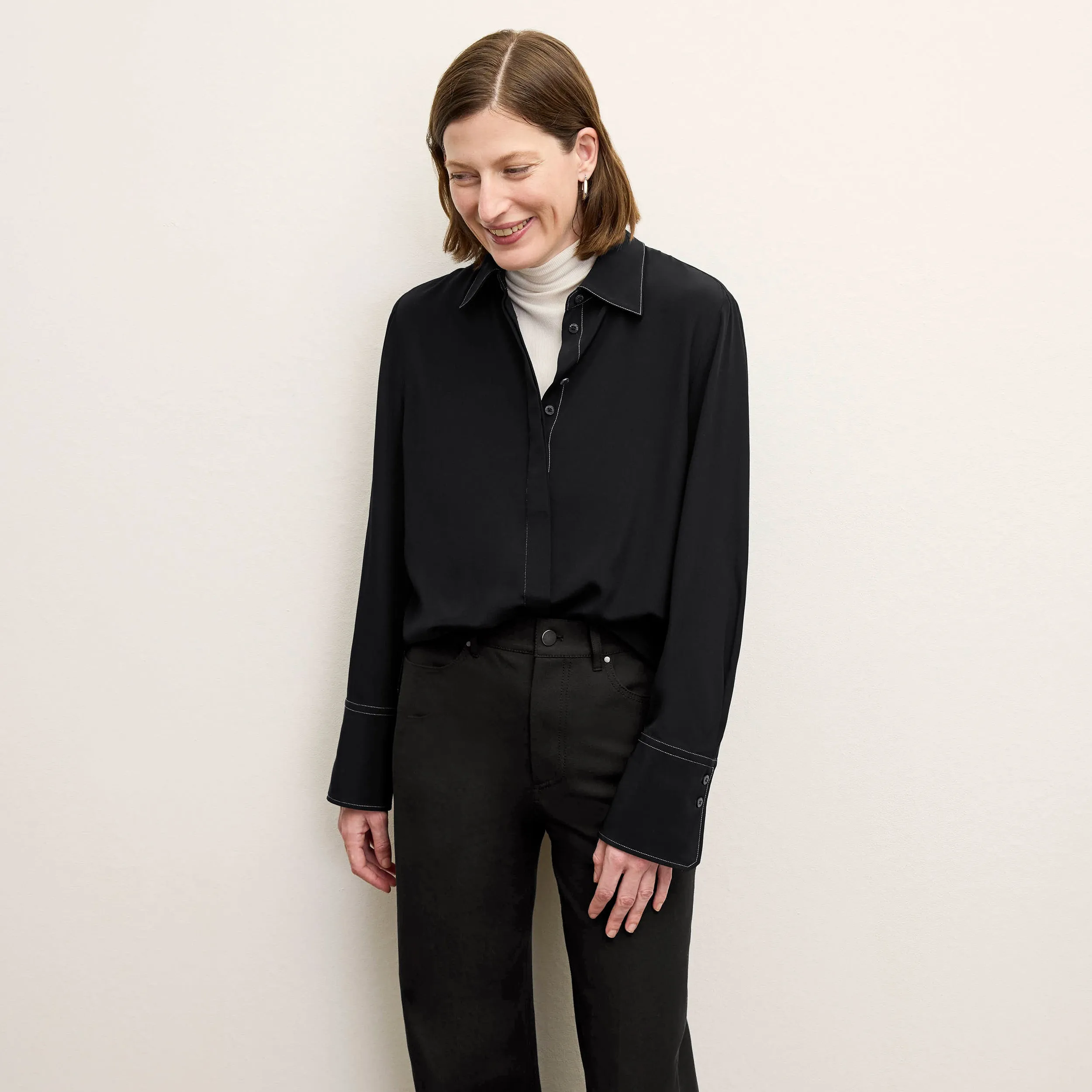 Mira Anywhere Shirt - Washable Silk Top Stitch :: Black AntiSnag Fabric Summer Dress