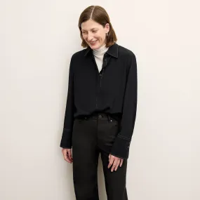 Mira Anywhere Shirt - Washable Silk Top Stitch :: Black WaffleWeave