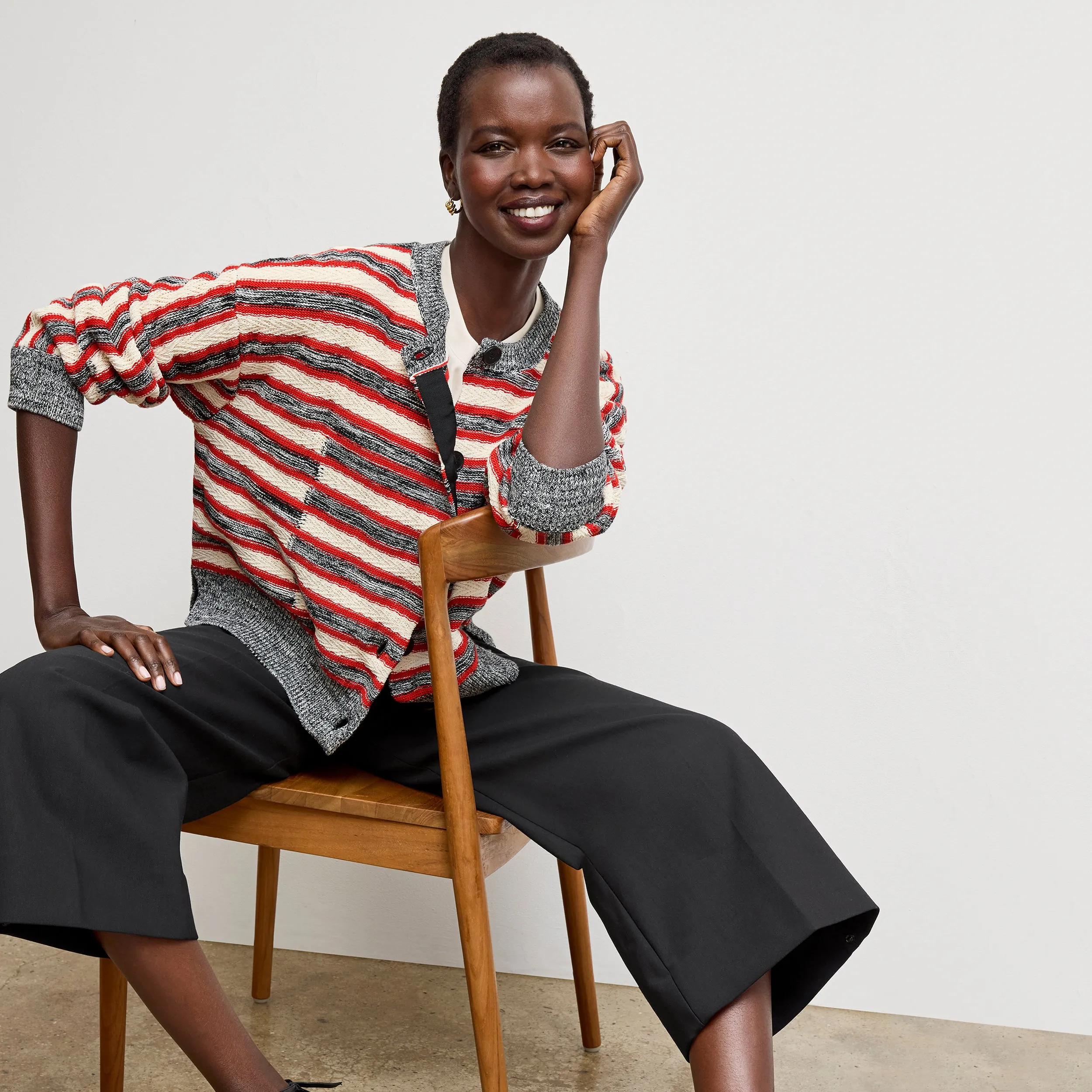 Fitted Shirt Non Iron Fabric Miriam Oversized Cardigan - Multi Knit :: Sunset Stripe