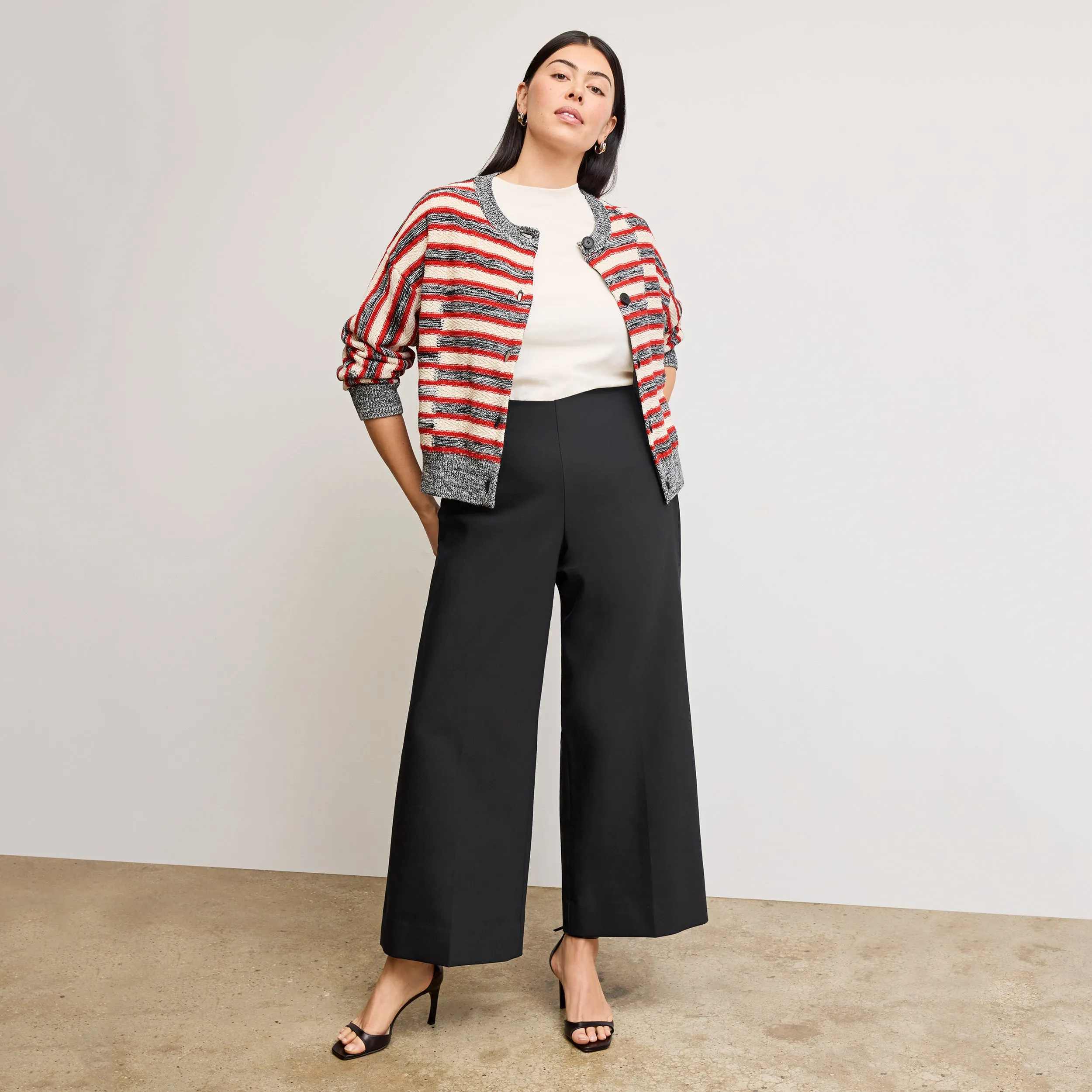 Hidden Pocket Stretch Material Miriam Oversized Cardigan - Multi Knit :: Sunset Stripe