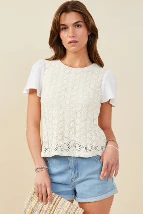 Mix Media Patterned Knit Top YarnDyed Stripes High Neck Design