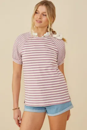 Mixed Stripe Raglan Puff Sleeve Knit T Shirt SnagResistant