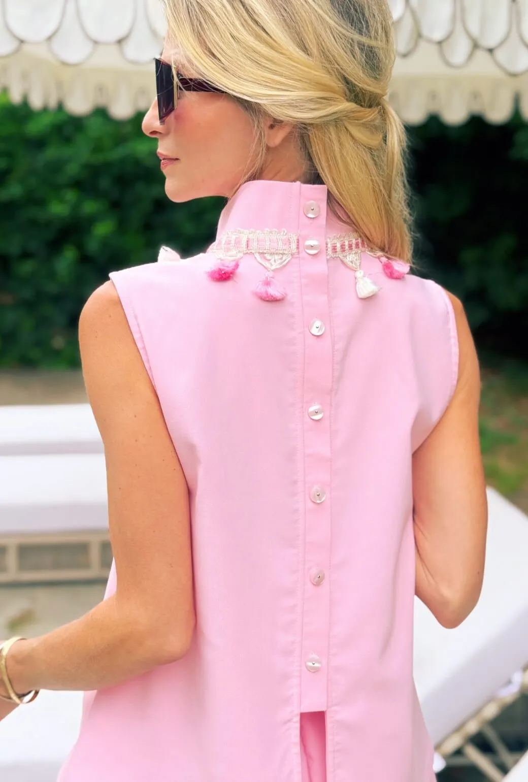 Trendy Cardigan Mod Top - Pink Tassel