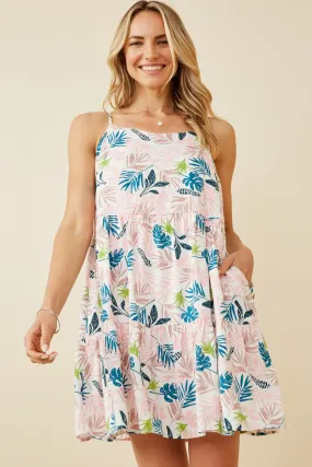 Botanical Print Low Back Tank Dress Celebration Wear Soft Silhouette