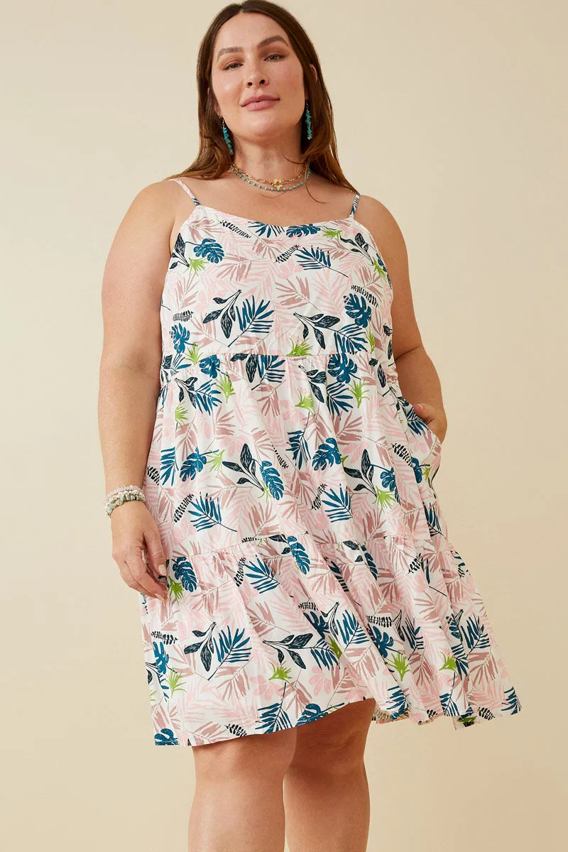 Botanical Print Low Back Tank Dress Light Cloud Breath Ease