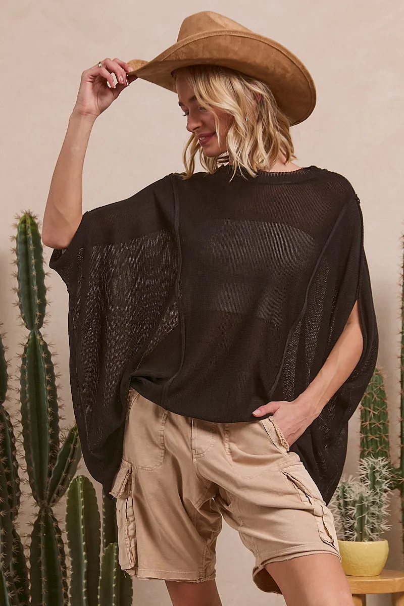 Minimalist Aesthetic Wind Protection IP8203-03 | DOLMAN SLEEVE RIB TEXTURED SWEATER