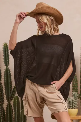 Minimalist Aesthetic Wind Protection IP8203-03 | DOLMAN SLEEVE RIB TEXTURED SWEATER