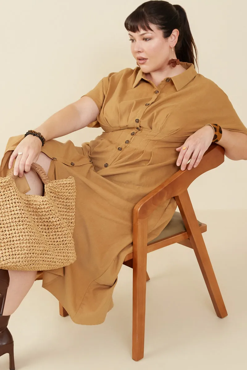 Pintucked Waist Button Up Corduroy Dress Unique Print Mom Chic