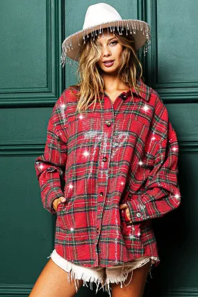 AbrasionResistant Surface TapedSeamConstruction IP8362G-02 | CLEAR SEQUIN PLAID CHRISTMAS SHIRT