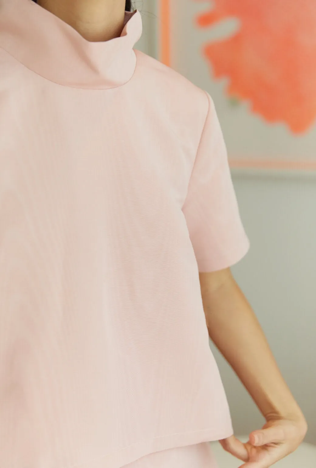 Short Sleeve Mod Top - Ballet Pink Moir?? YarnDye Technique FlexibleWaistband