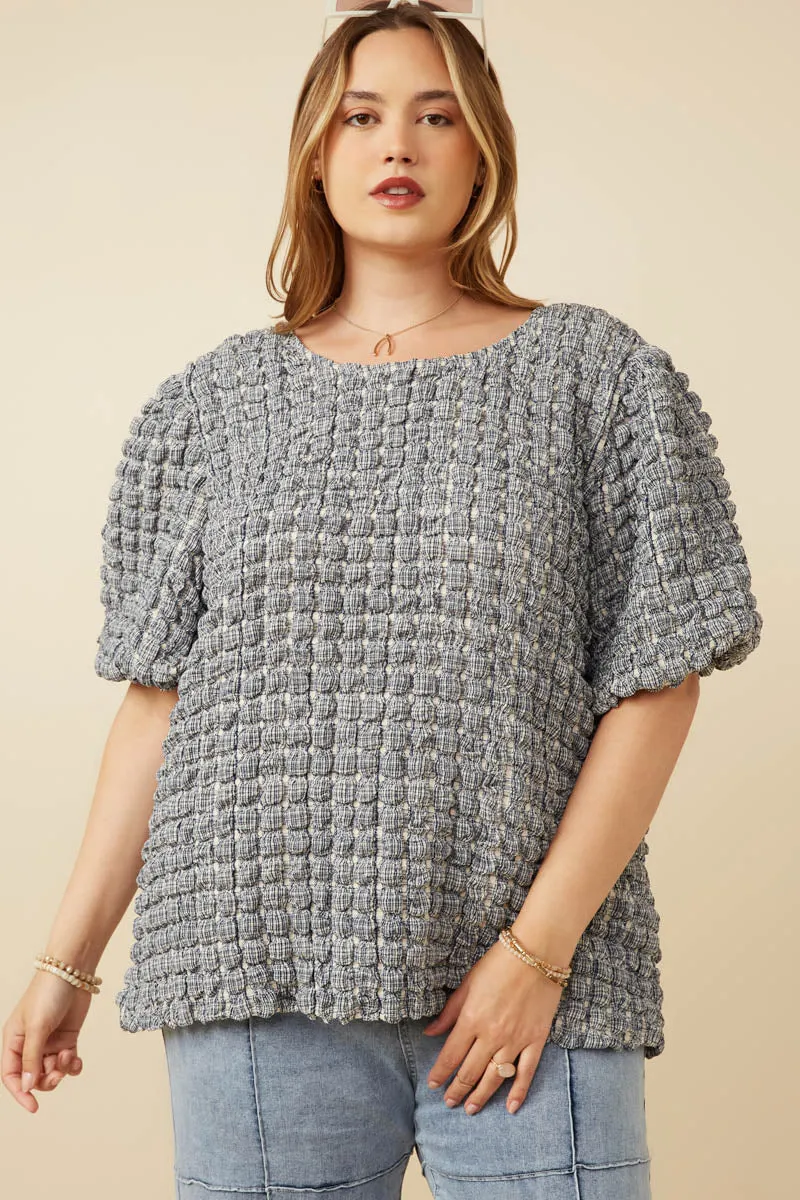 AllClimateAdaptive Waffle Textured Puff Sleeve Top