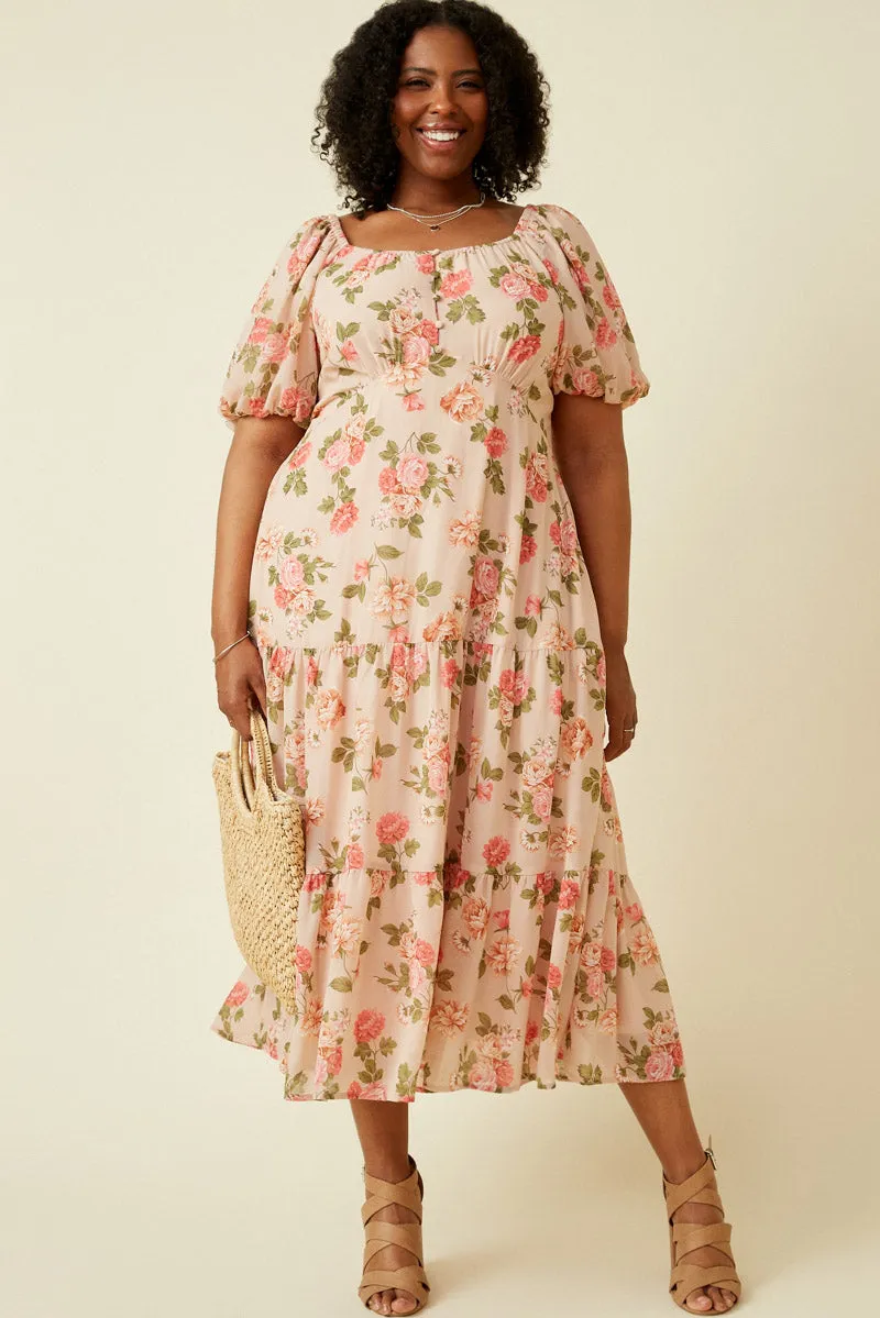 Romantic Floral Button Detail Belted Dress Pure Aesthetic Calm Texture