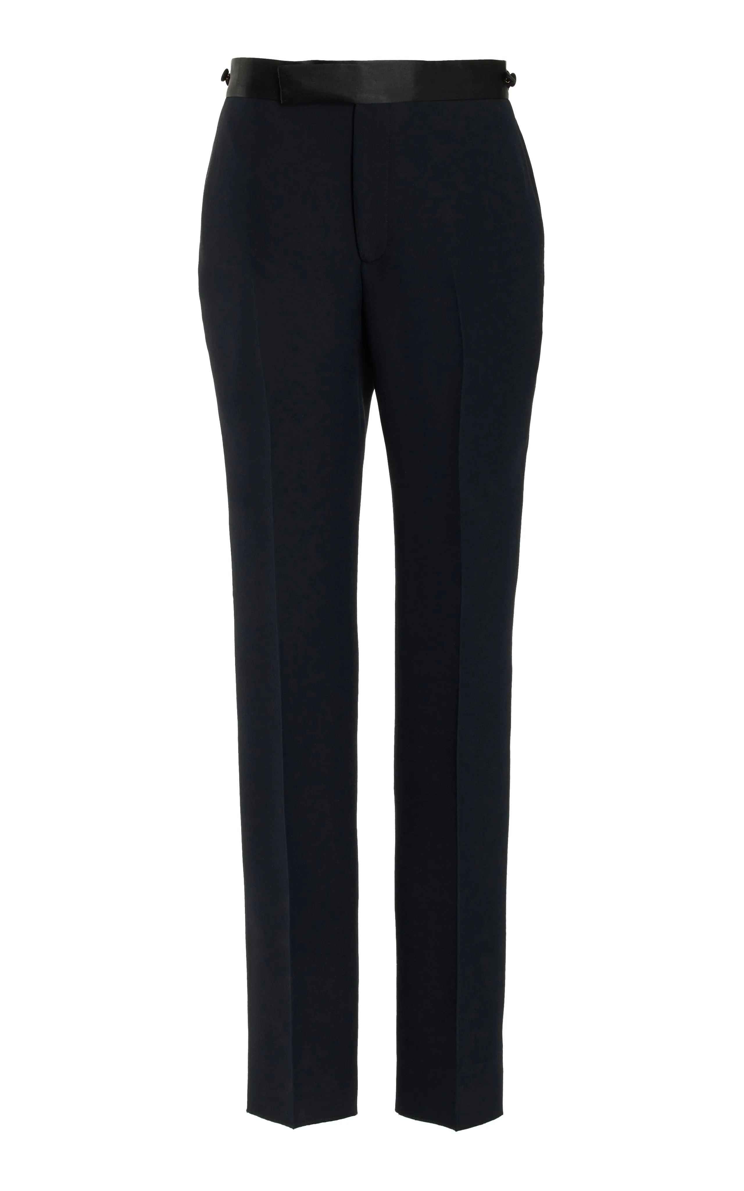 Adjustable Hem Functionality Seamless Pocket Integration Simons Pant in Black Wool Silk Cady