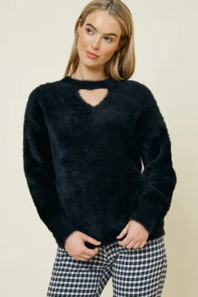 Mohair Knit Cutout Sweater ConvertibleCollar