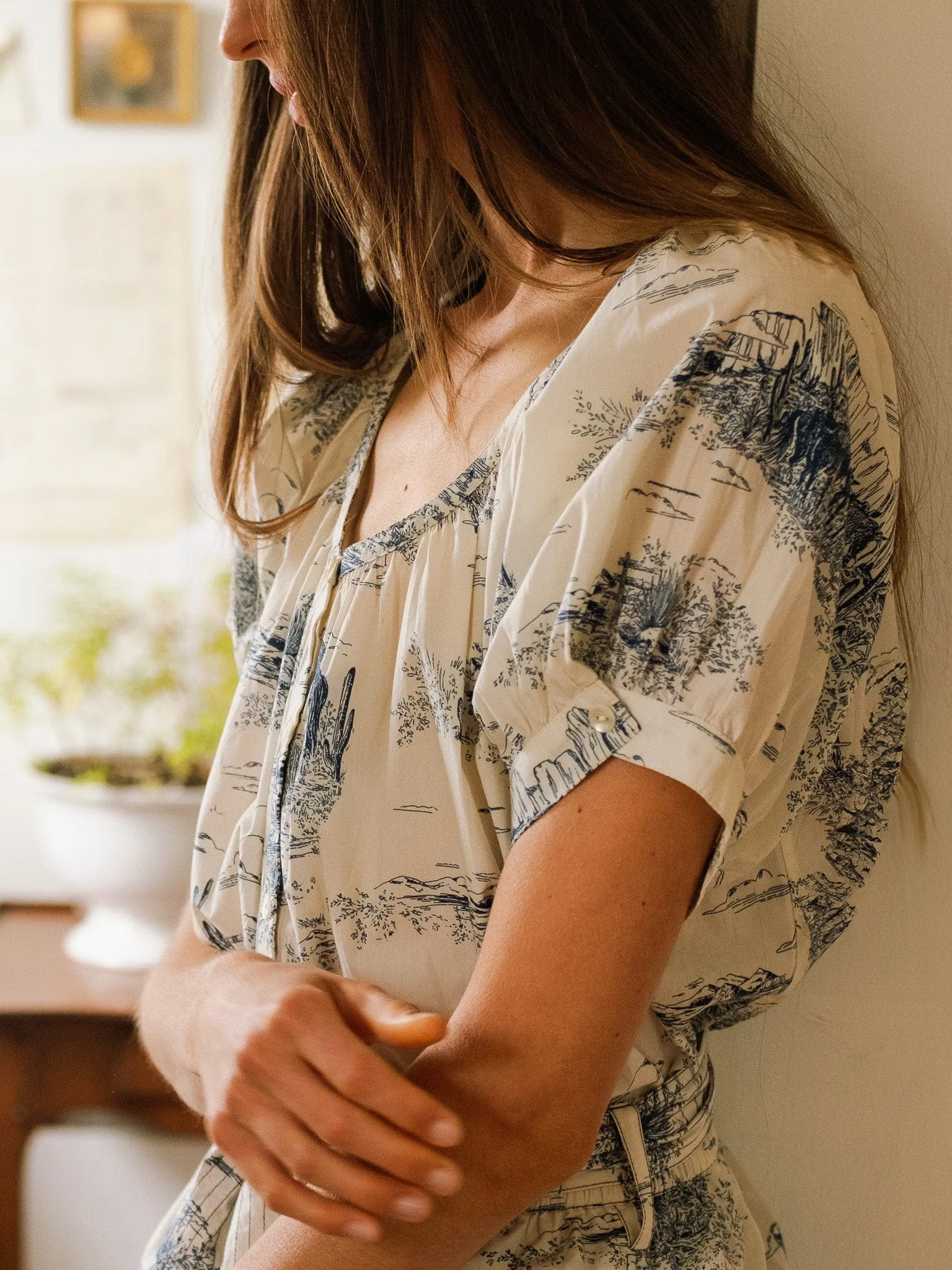 Non Chafing Edges Yarn Dyed Stripes Naomi Top in Western Toile