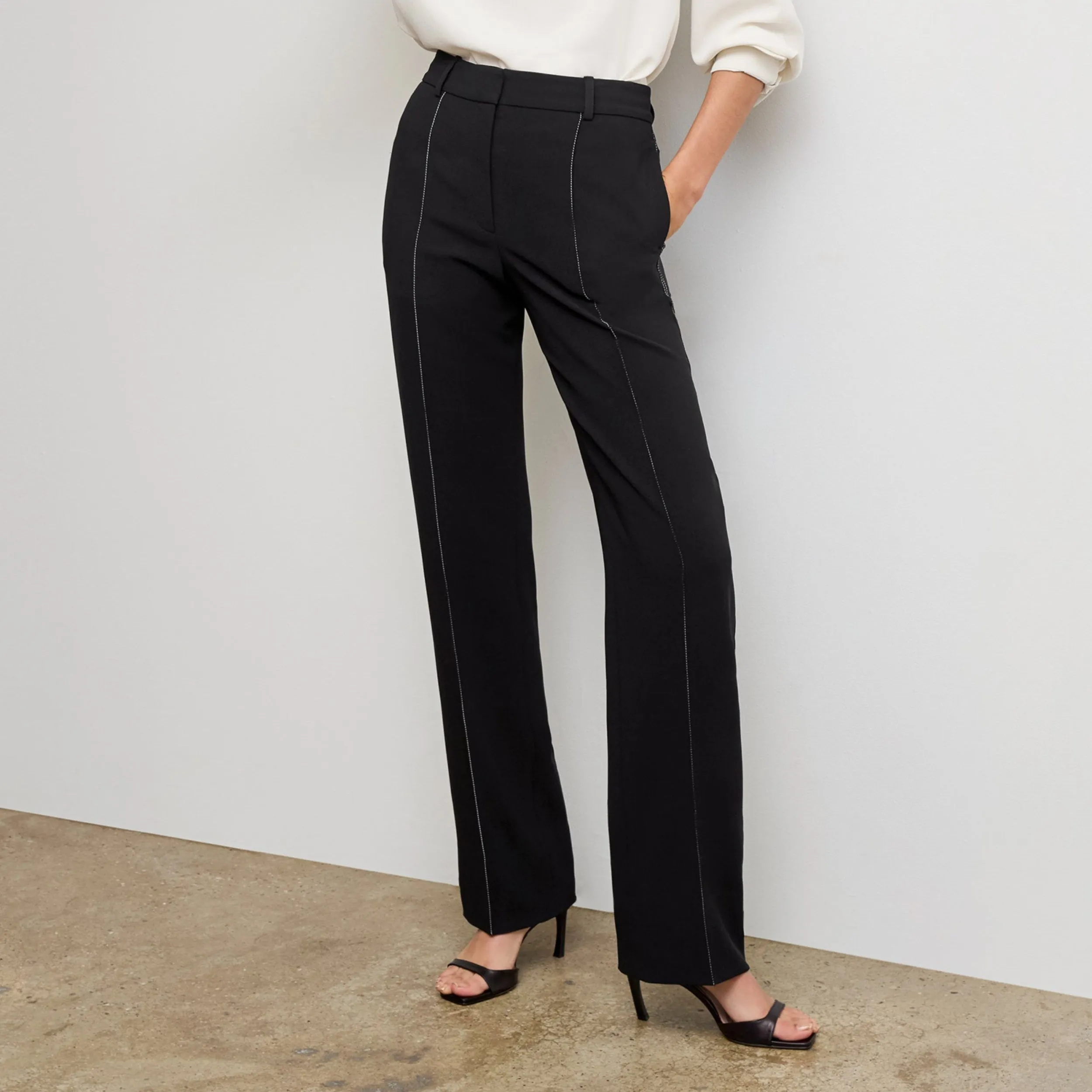 UltraFineMesh Lowen Jetset Pant - Everyday Crepe with Topstitch :: Black
