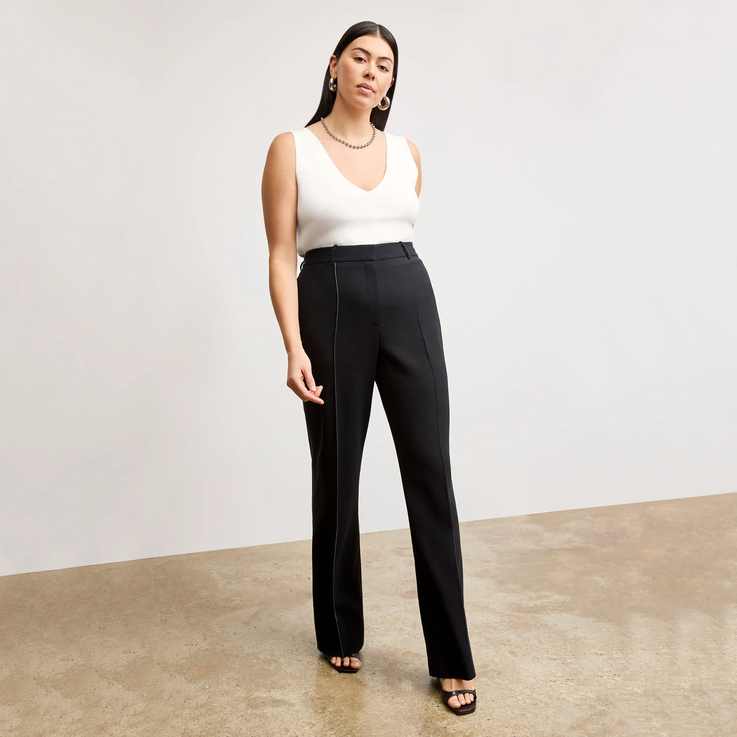 Lowen Jetset Pant - Everyday Crepe with Topstitch :: Black Multi Way Adjustable Fit Thermal Regulating Fabric