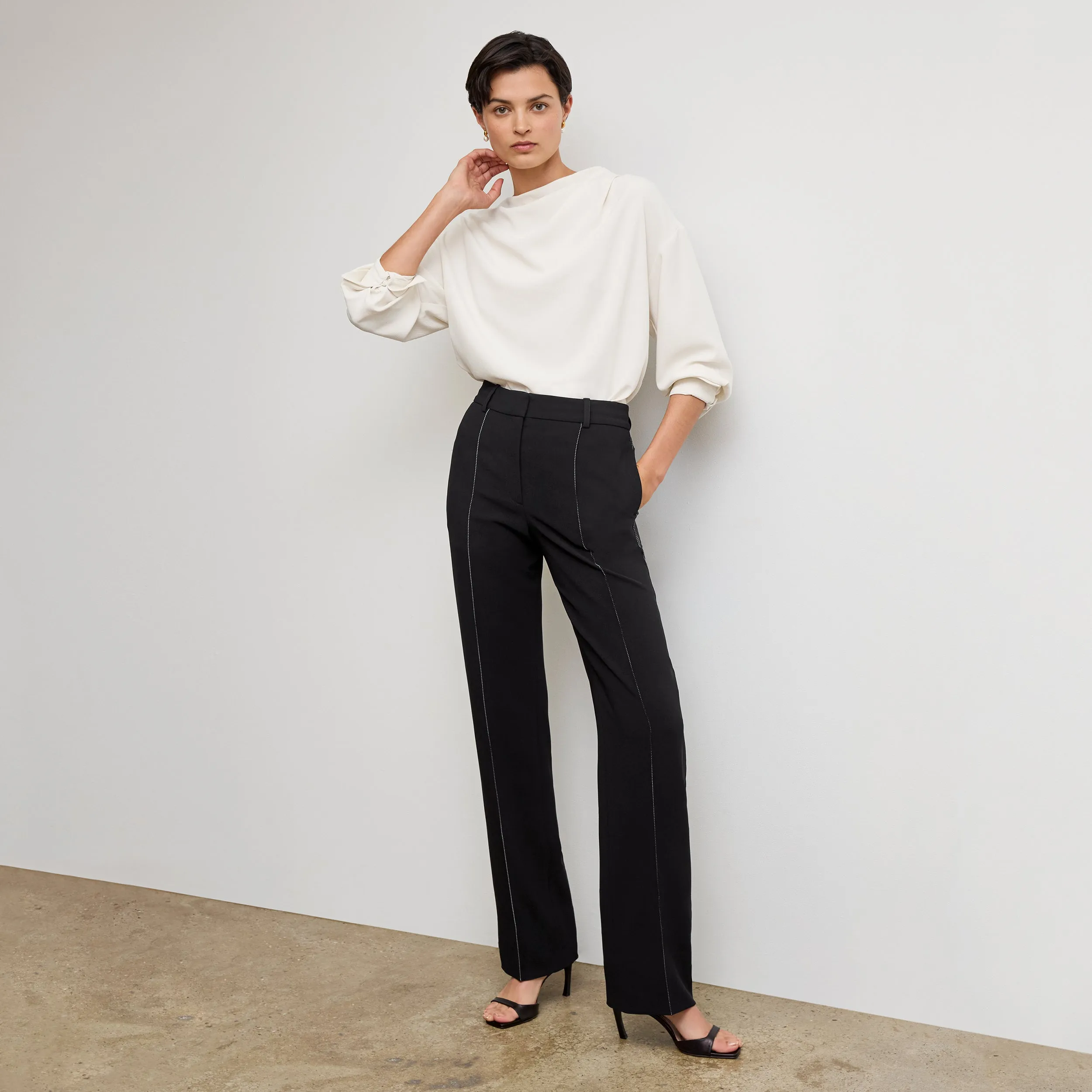 Classic Tank Lowen Jetset Pant - Everyday Crepe with Topstitch :: Black