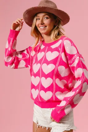 Practical Everyday Fit IT3046-01 | CLEAR SEQUIN ALL-OVER VALENTINE SWEATER