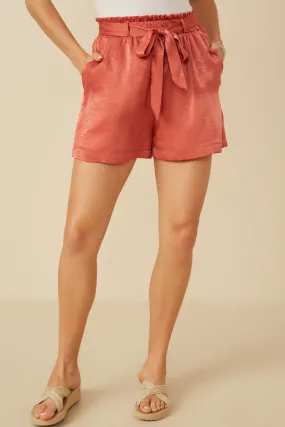 Textured Satin Belted Short Eco Friendly Dye Flatlock Seams