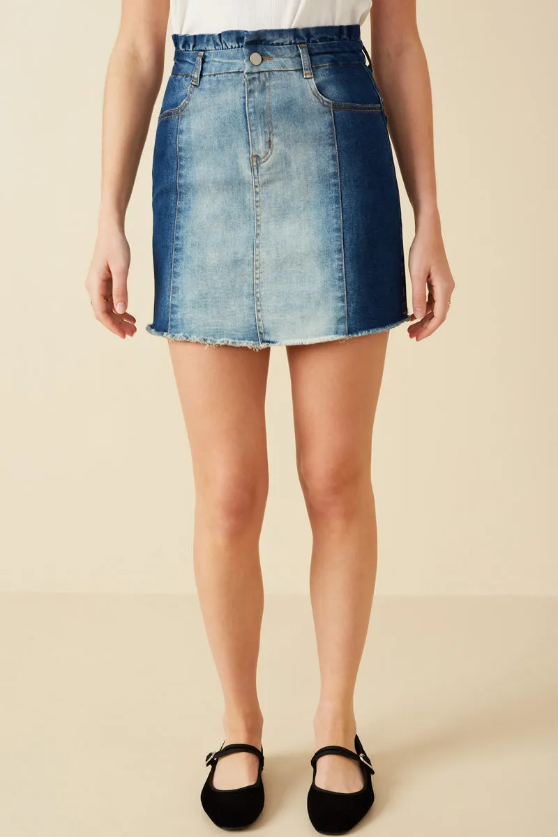 Paperbag Waist Washed Panel Denim Skirt Stay Cool