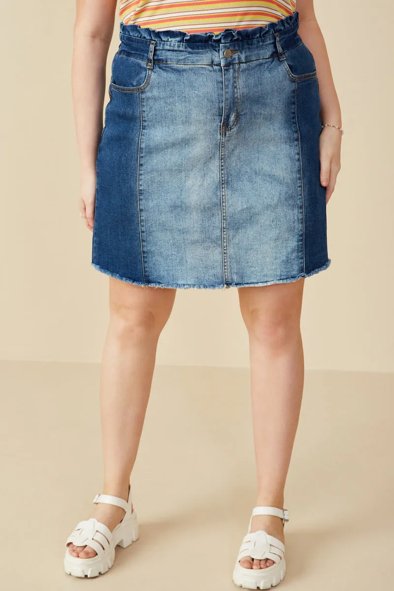 Paperbag Waist Washed Panel Denim Skirt Fashion Forward RegularFit