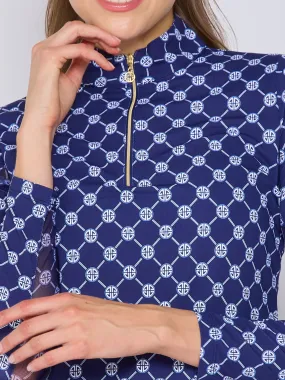 Grid Texture Fabric Anti Pilling Technology Quarter Zip Sun Protection Top In Navy Lifestyle Geo