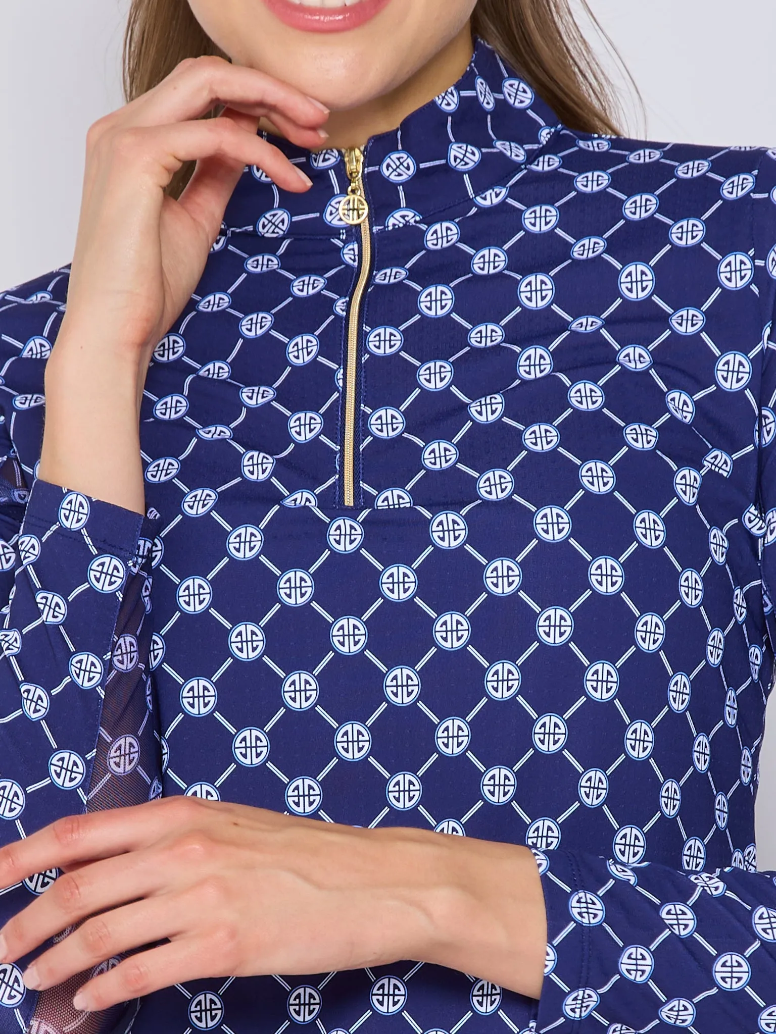 MoistureWickingMaterial Quarter Zip Sun Protection Top In Navy Lifestyle Geo