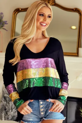 Snag Free Fabric Active Design BT1185-113 | MARDI GRAS SEQUINS COLOR BLOCK  KNIT TOP
