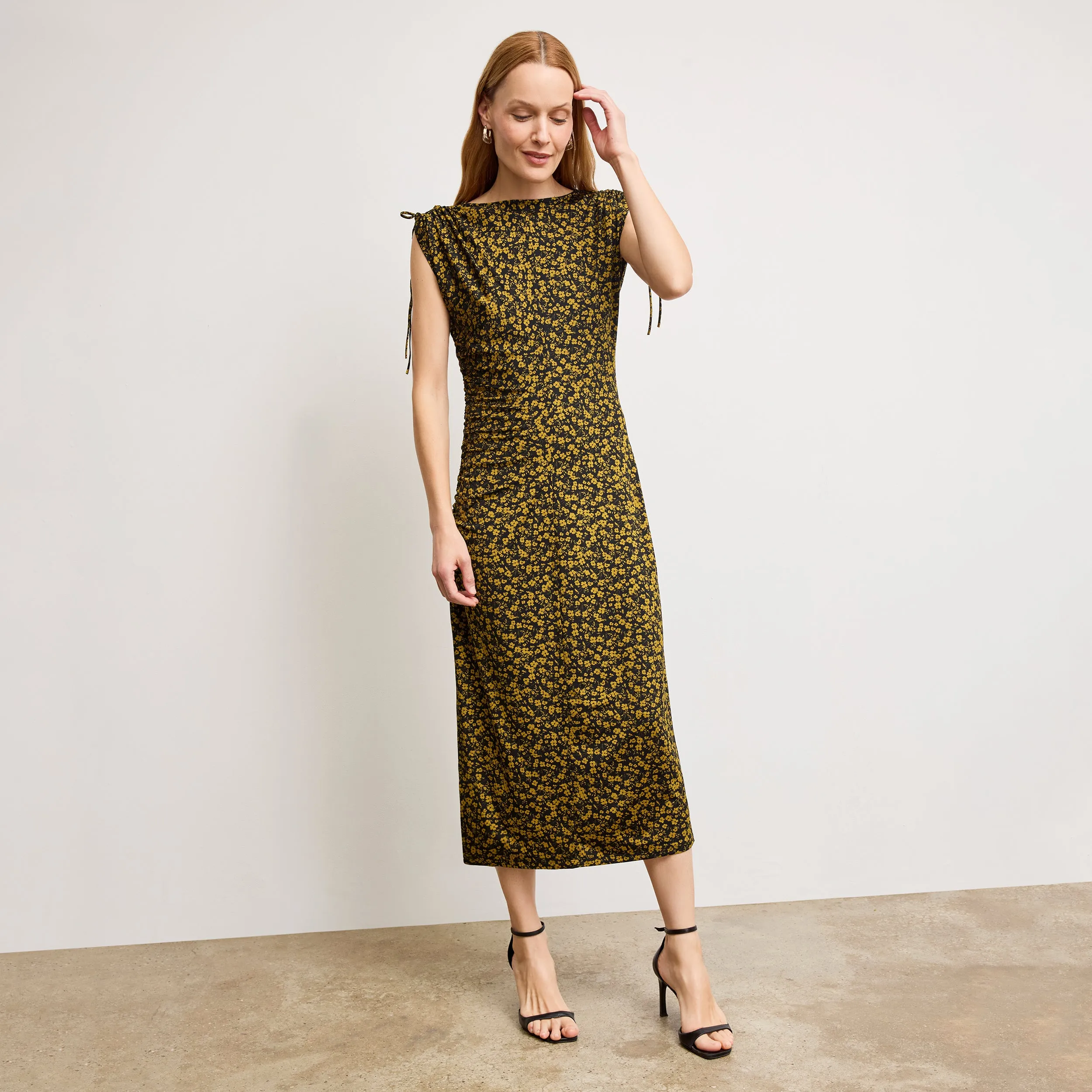 WideRibbed Hemline Aisling Slinky Dress - Printed Jersey :: Bloom Print EasyCareMaterial