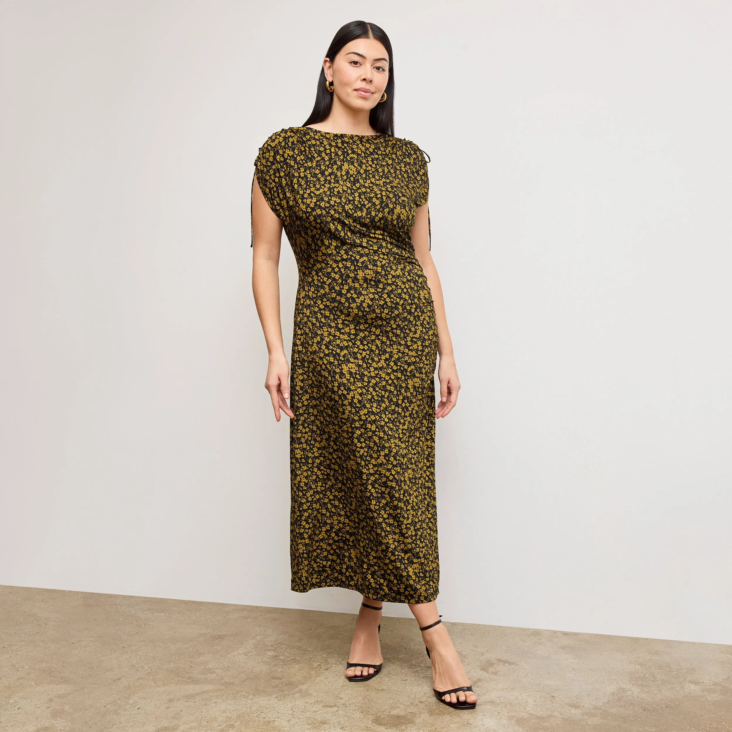 Aisling Slinky Dress - Printed Jersey :: Bloom Print EcoFriendly Material RelaxedNeckline