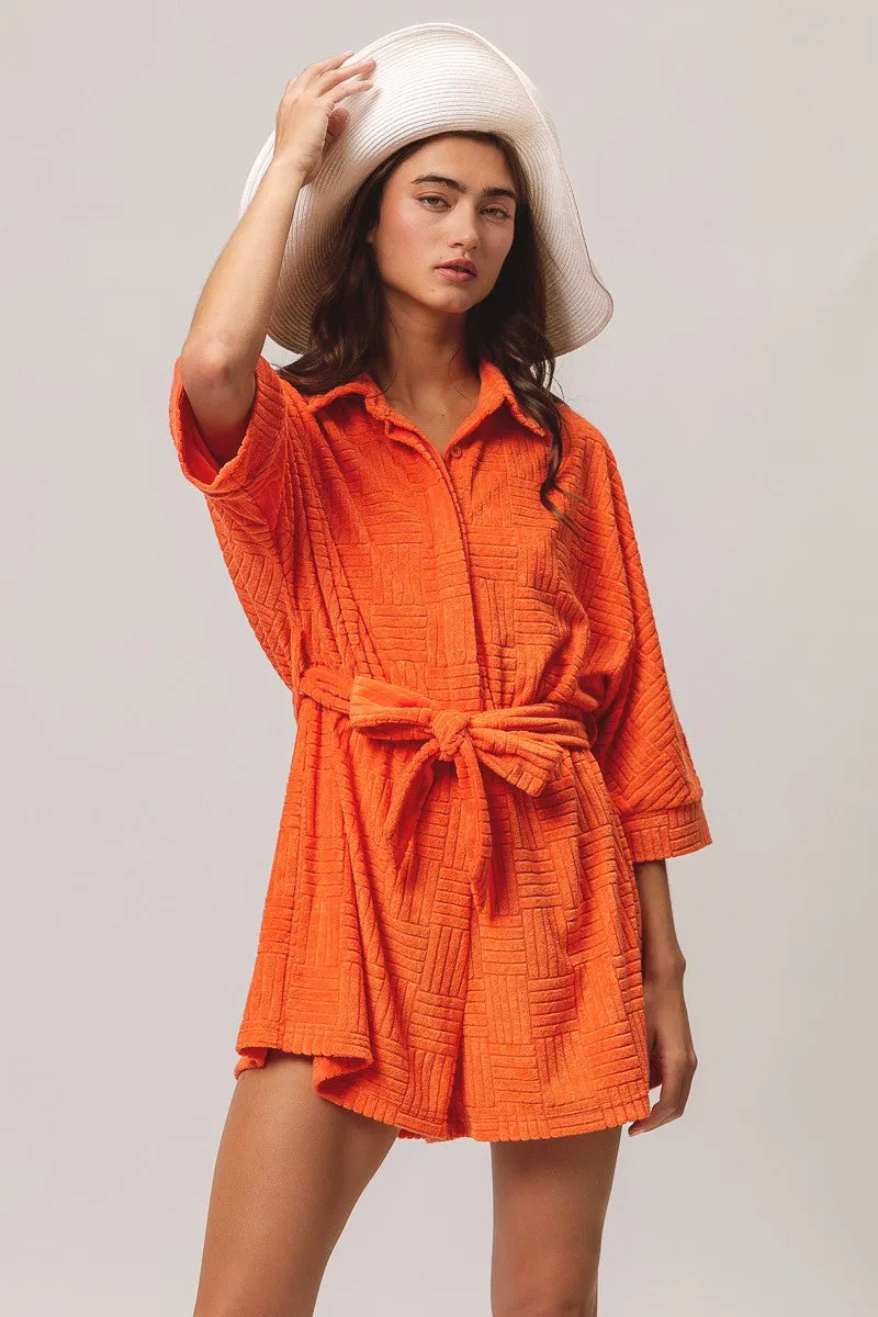 IB1388-01 | TOWEL TEXTURED BEACH ROMPER Fashionable Waist Outfit Staple