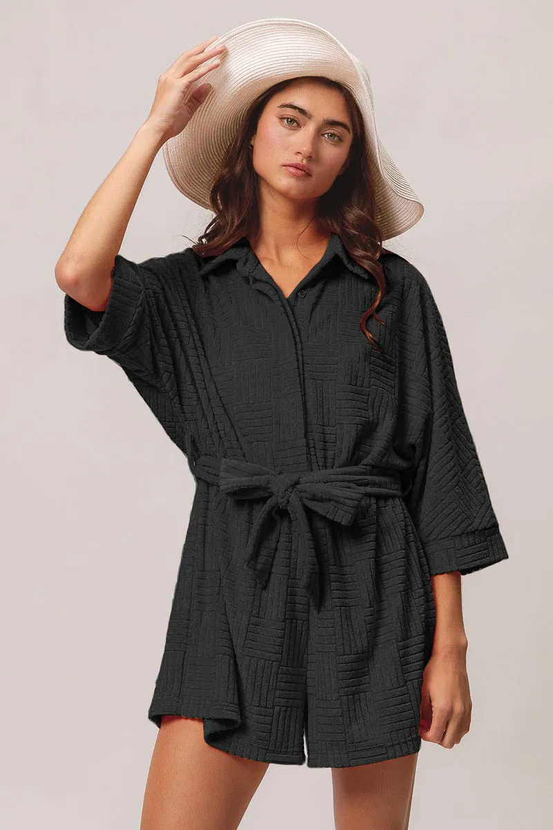 IB1388-01 | TOWEL TEXTURED BEACH ROMPER Layering Piece Comfortable Leg