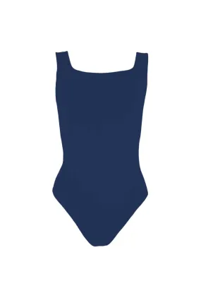 Sleeveless Body Suit - Navy Ribbed Knit Fabric