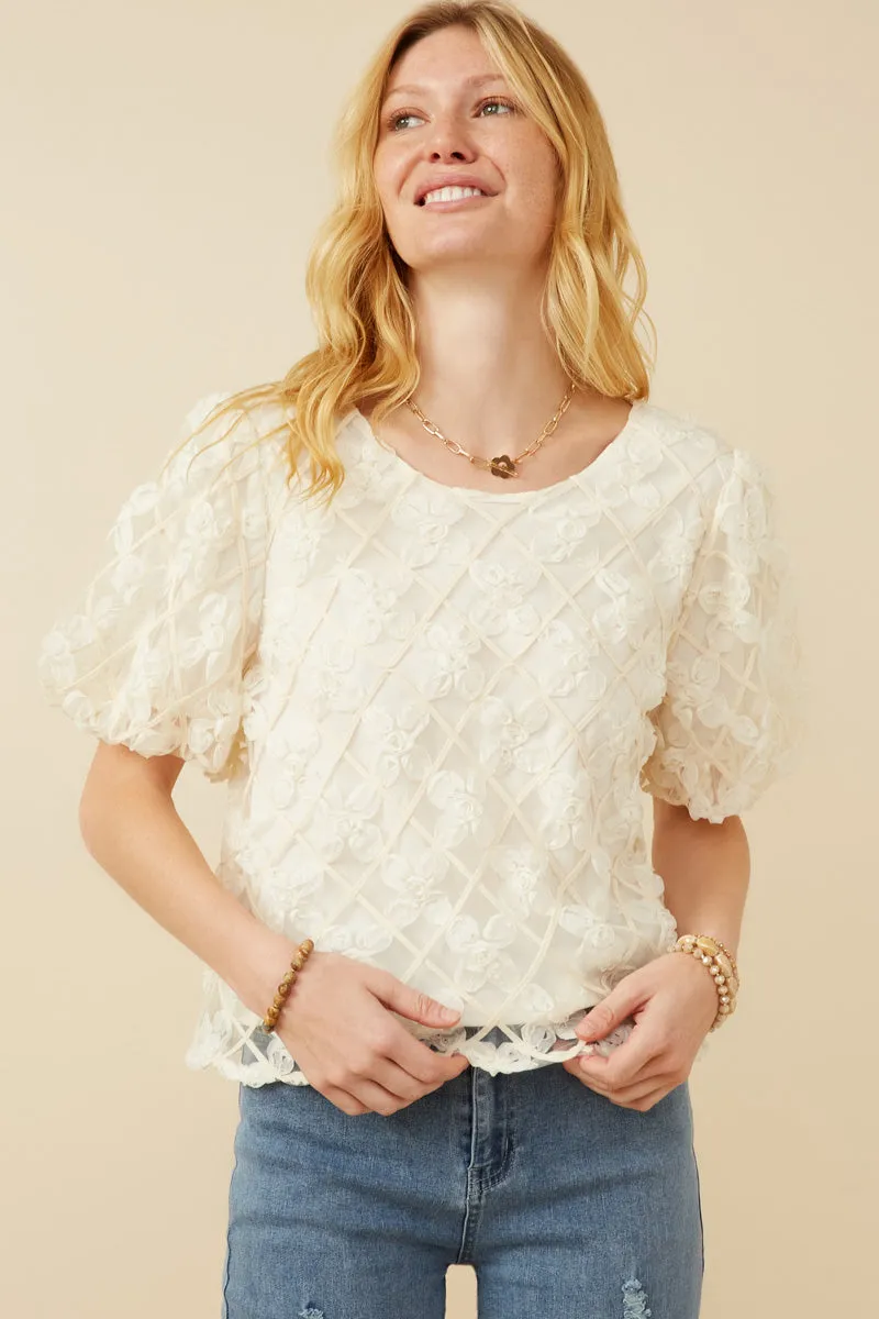 Lightweight Floral Applique Round Neck Top