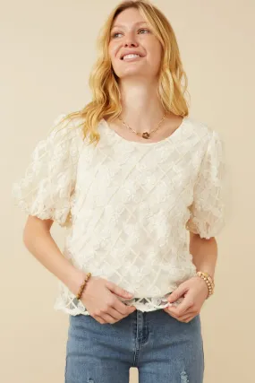 Lightweight Floral Applique Round Neck Top
