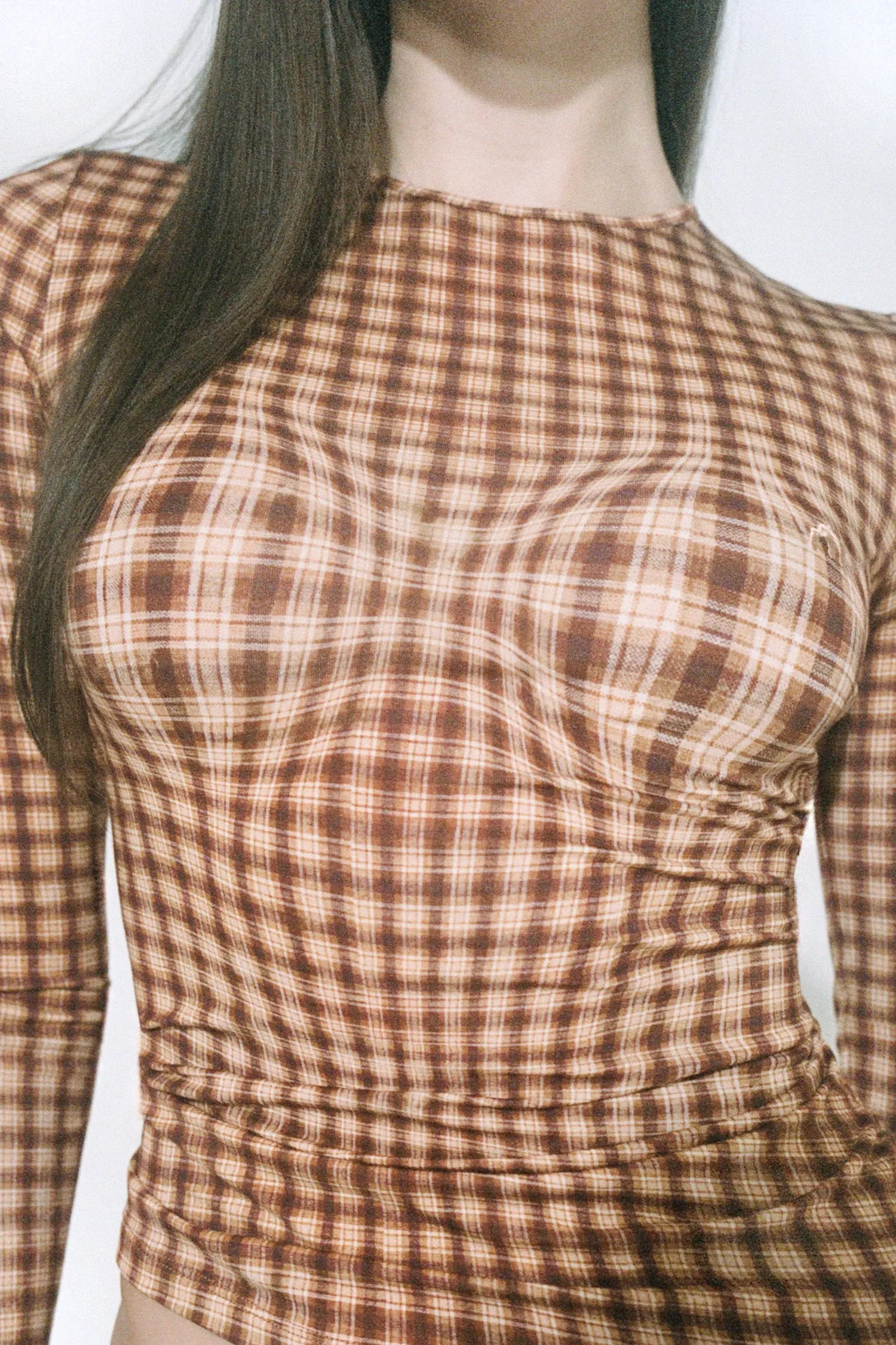 LONG SLEEVE TOP - WARPED PLAID Reinforced Hem